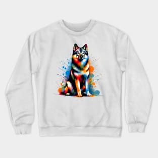 Vibrant Norwegian Elkhound in Colorful Splash Paint Style Crewneck Sweatshirt